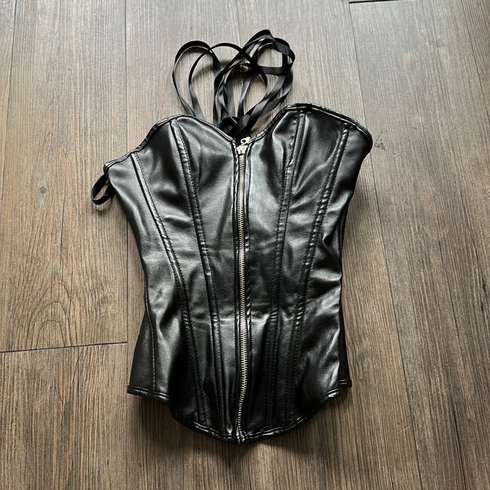 Black vegan leather corset